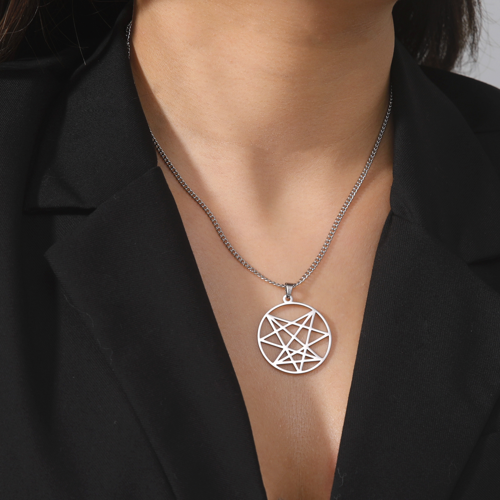 Dawapara Order of The Nine Angels Satanic Pendant Necklaces Sacred Geometric Enneagram Amulet Stainless Steel Jewelry