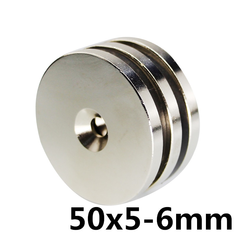 1/2/5 Pcs 50x5-6mm Permanente Ndfeb Sterke Magneten 50*5 Gat 6 Mm Ronde Verzonken Neodymium magneet N35 Grote Disc Magneet 50*5-6 Mm