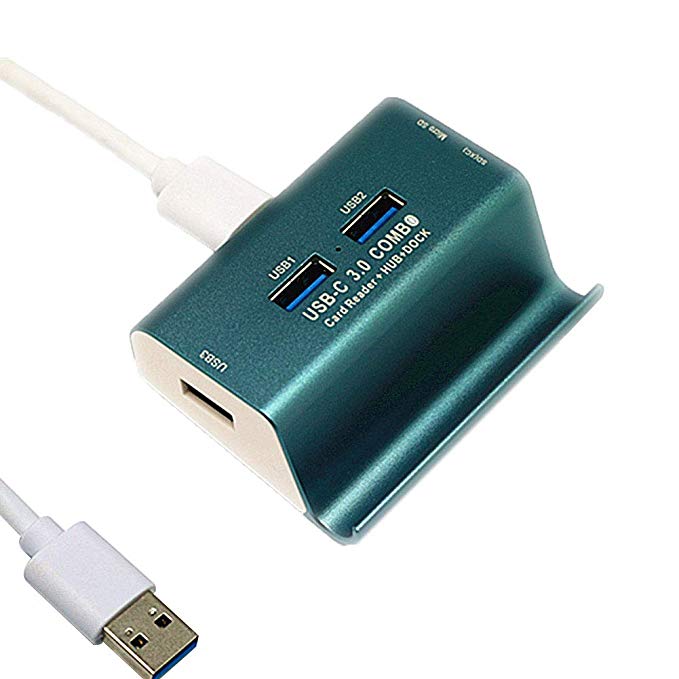 Lector de tarjetas USB 3,0 de alta velocidad, Hub DE 3 puertos USB 3,0 con soporte para teléfono, USB-C de aluminio/TYPE-C 3,0, Combo SD/TF/MicroSD: Usb Green