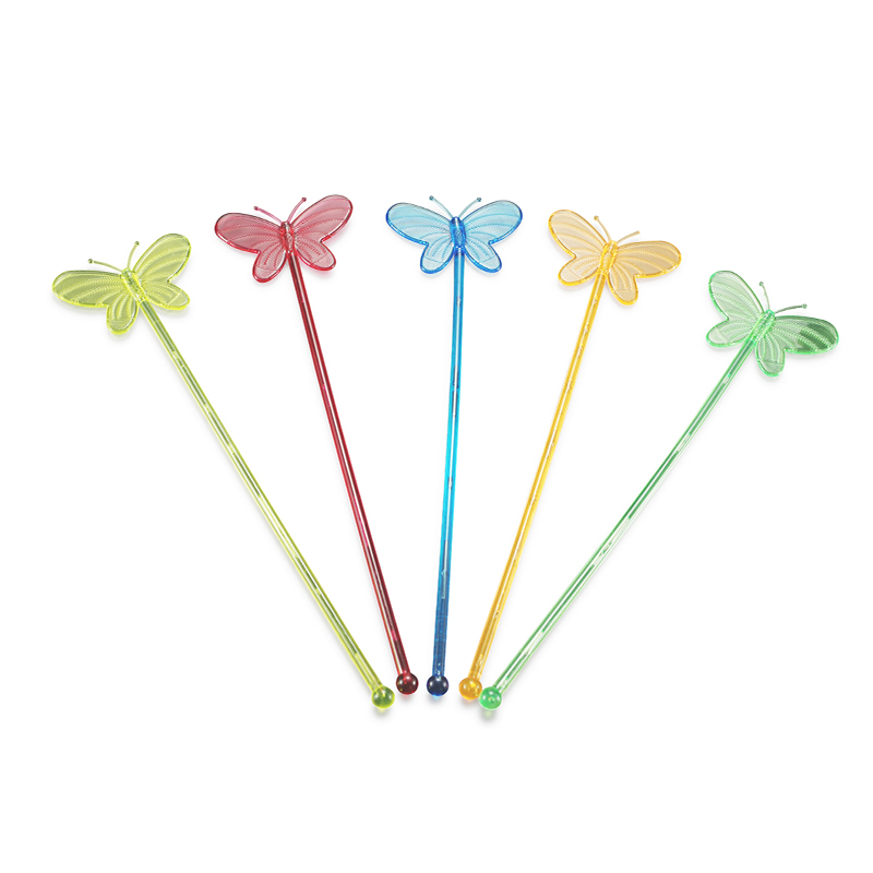 Bâtonnets à Cocktail jetables en plastique PS, ustensiles de Bar de cuisine de 22cm, couleur transparente papillon, 150 pièces/lot