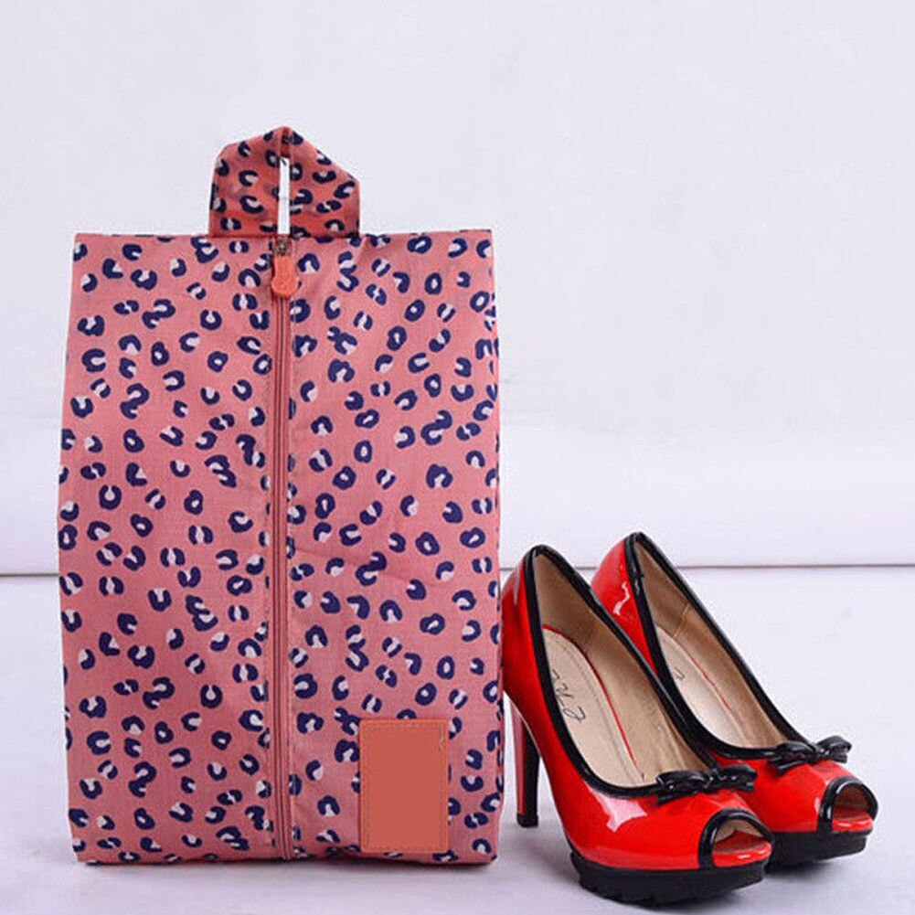 Bærbar sko taske lynlås rejse opbevaring tote vaskeri toiletartikler vaskepose arrangør lynlås: Rød leopardkorn