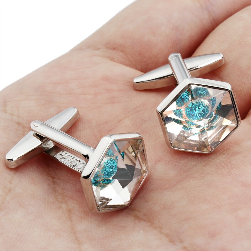 HAWSON Light Blue Cufflinks for Men Shirt Cuff links and Tuxedo Studs for Wedding Business Party