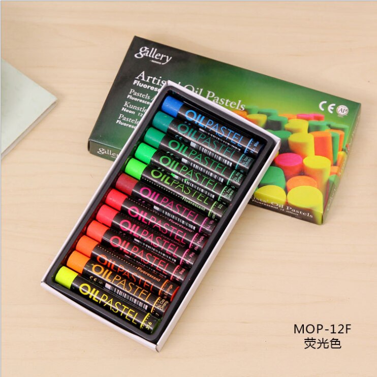 12/24 farbe Korea Fluoreszierende metallisch Kreide Berufs Mittlere und Schwere Öl Pastell Weiche Kreide Holz Kasten Graffiti Pinsel: fluoreszierend12Farben