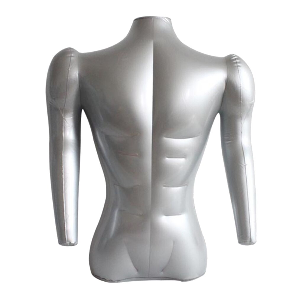 71cm Inflatable Adult Mannequin Male Bust T-shirt Tops Dummy Display Holder Silver
