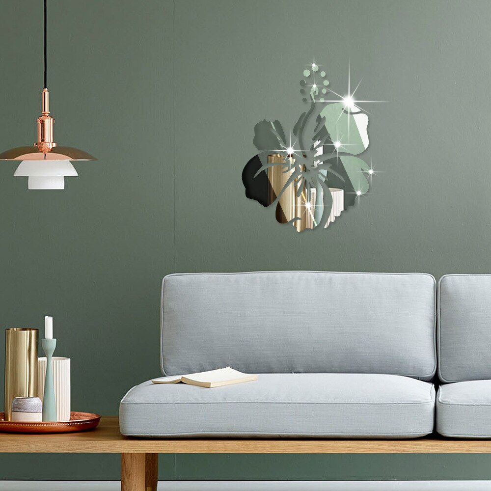 Jm069- bloemige driedimensionale kristalspiegel muursticker, eenvoudig europees en amerikaans, verwijderbaar