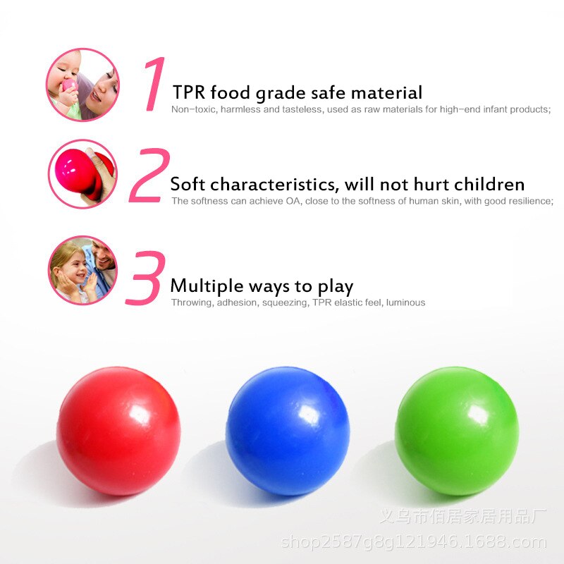 Fluorescent Sticky Wall Ball Squize Antistress Stress Relief Squeeze Toys For Children Kids Adults Light-up Glowing Anti-Anxiety