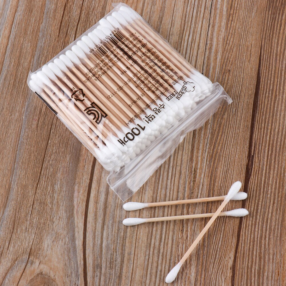 200 Stuks Pure Houten Wattenstaafjes Sticks Dubbele Tip Applicator Wattenstaafje Neus Schoonmaken Gezondheidszorg Tool Met Opbergdoos