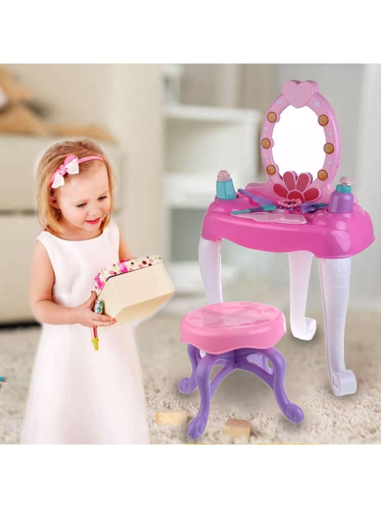 Kinder make-up kaptafel speelgoedset met spiegel, lichten en muziekgeluiden voor meisjes van 3+  jaar
