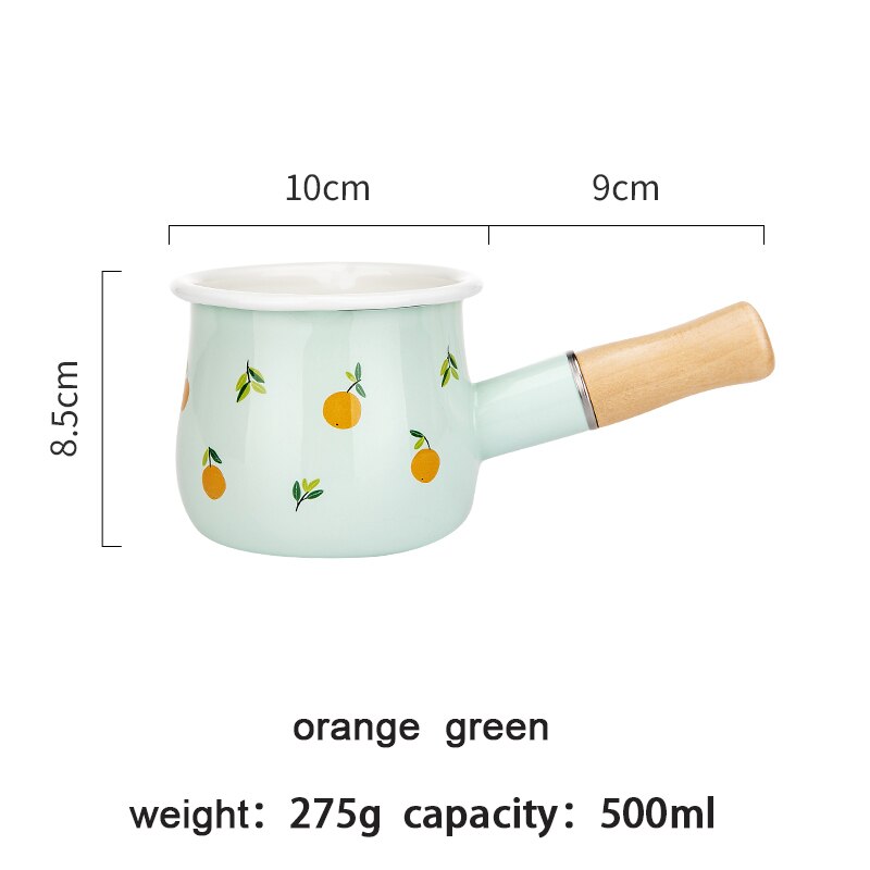500ml Enamel Milk Pot With Wooden Handle Gas Stove Induction Cooke Baby Breakfast Milk Coffee Saucepan Cookware: Orange