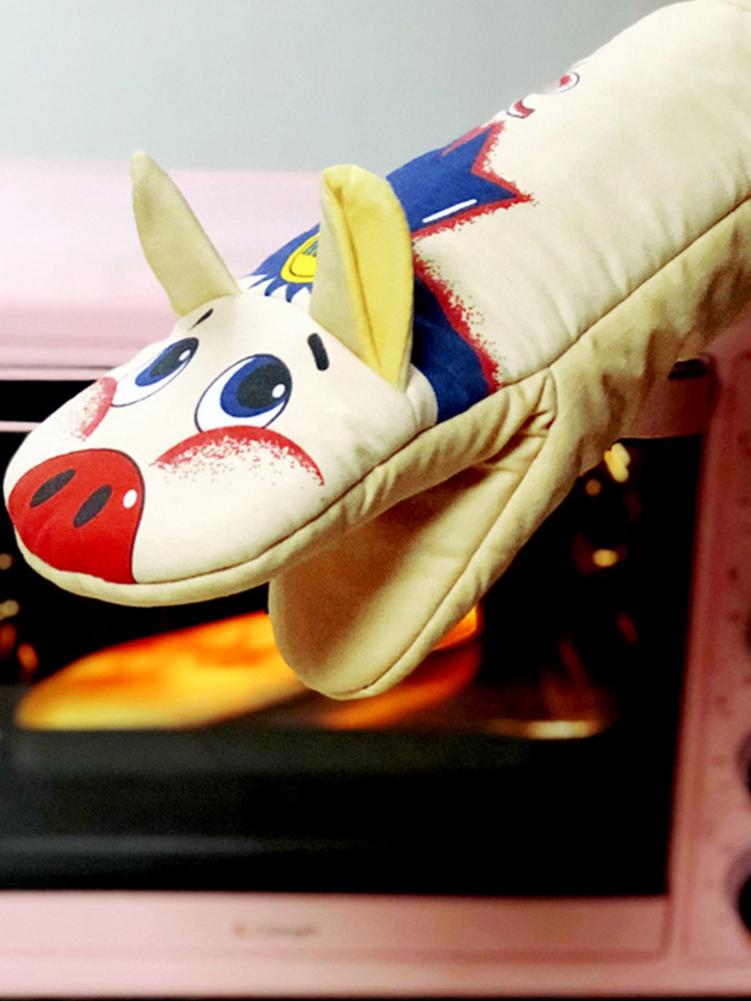 Gants de cuisine en coton imprimé cochon jaune antidérapant, 1 pièce, mignons, nordique, pour micro-ondes, cuisson BBQ, maniques de four