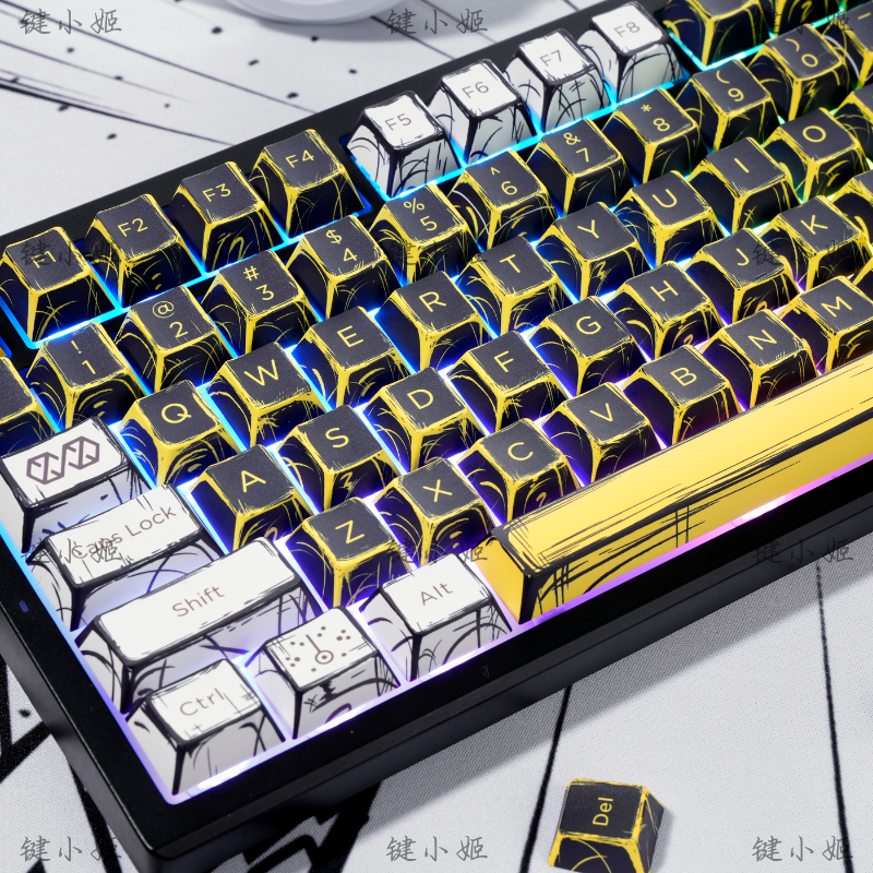 140-Tasten-Tastenkappen-einstellen mit Comic-Thema, PBT-Tastaturkappe Ich bin Manga-Stil, Kirschprofil-Spielen-Tastenkappe für mechanische Tastatur, 1,5 u alt
