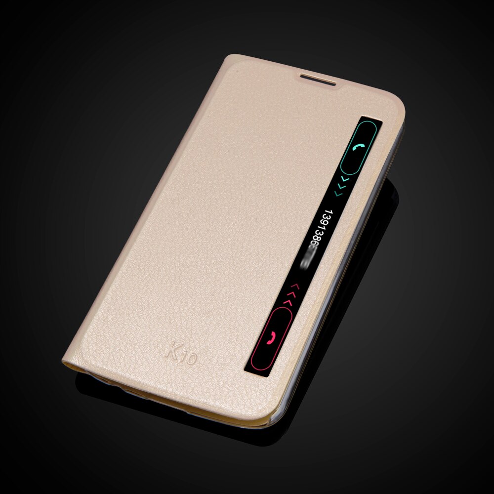 Funda Smart quick cover para LG K10 K410 K420N Auto sleep súper fino Funda de cuero con tapa: Dorado