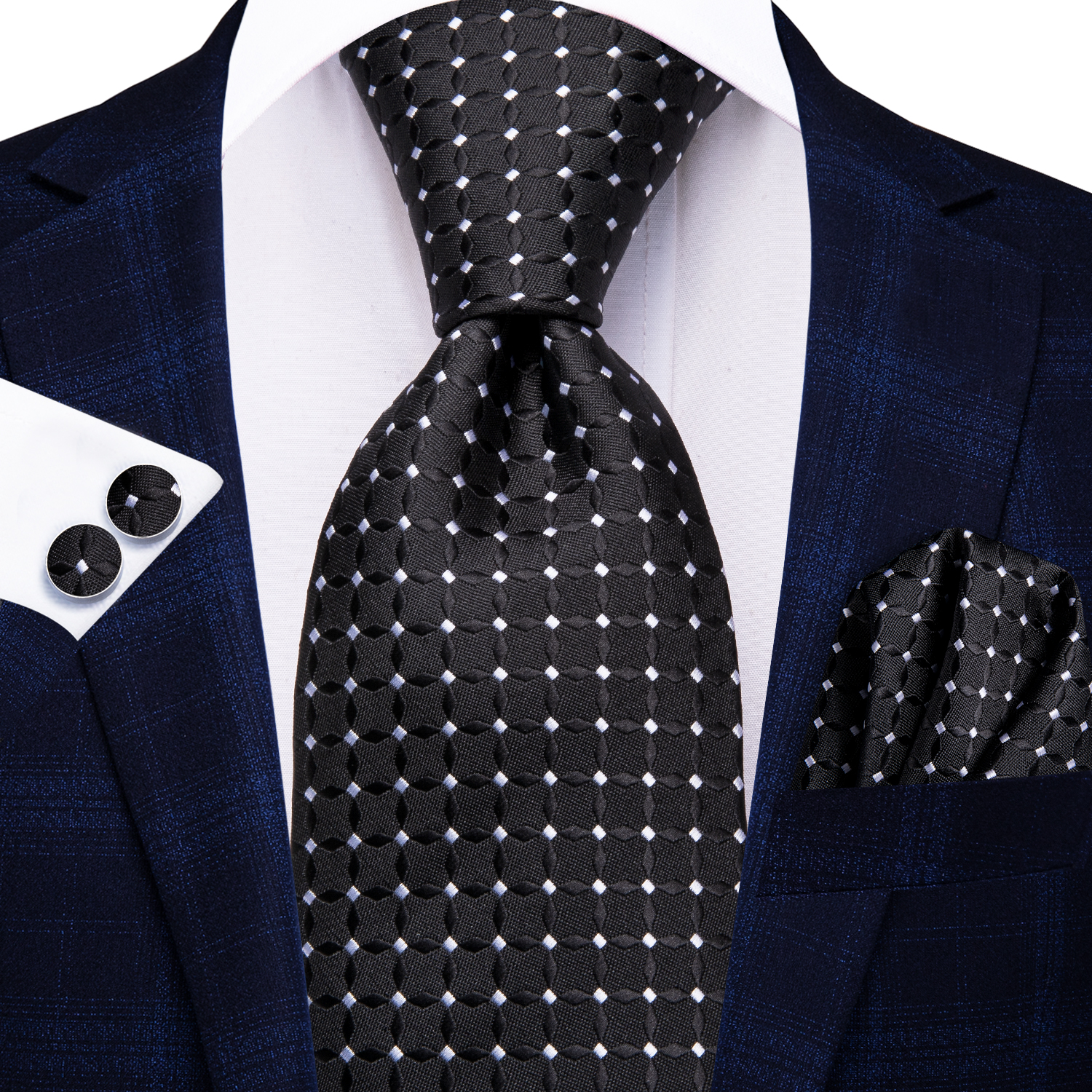 Hallo-binden Plaid Punkte Lila Grau Herren Elegante Krawatte Taschentuch Manschettenknöpfe für Rauchen Klassische Seide Luxus Krawatte für Mann