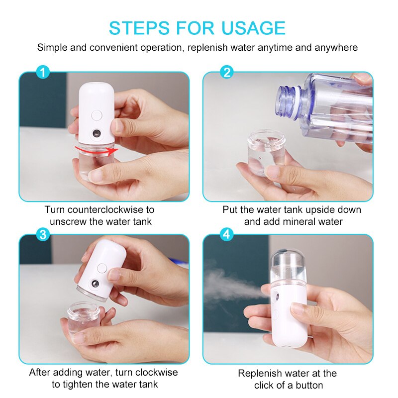 Portable Nano Mist Facial Sprayer Beauty Instrument USB Humidifier Rechargeable Nebulizer Face Steamer Moisturizing Beauty Spray