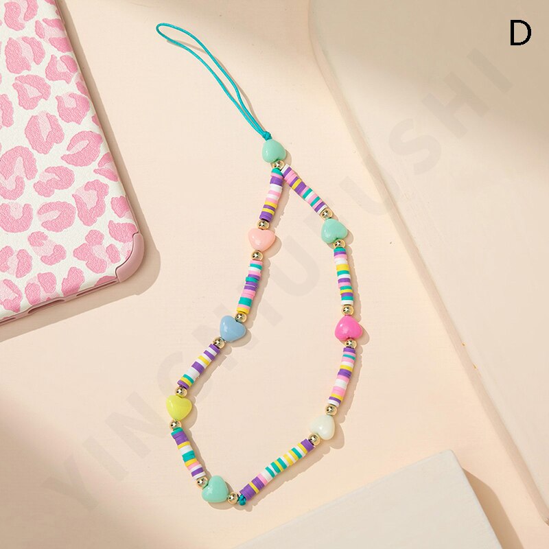 Simple Acrylic Beads Mobile Phone Chain Anti-Lost Soft Ceramic Rope Beaded Cell Phone Chain Wristband Keychain: A4