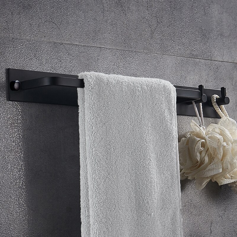 Toilethåndklædestang sort tøjkrog badeværelse plads aluminium håndklædestativ enkelt stang væghængende