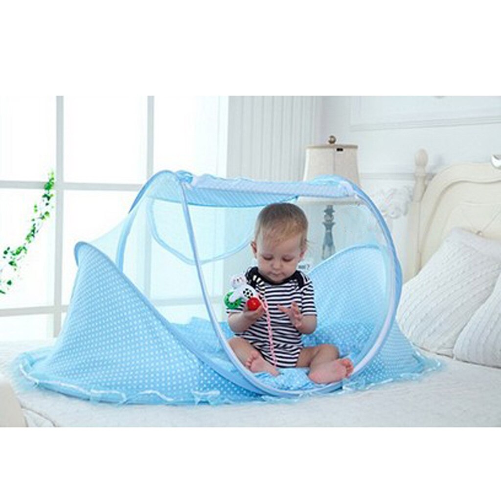 Cuna plegable portátil para juegos de bebés, cama para niños pequeños, mosquitera, colchón para cuna, almohada y tienda de campaña para viajes en interiores al aire libre