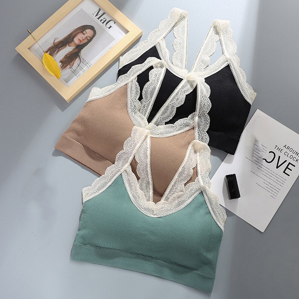 Tops Women 2022 Sexy Crop Top Feamle Push Up Bra Seamless Sports Lingeire Lace Bras Solid Wireless Bralette Tube Camis Top Tank