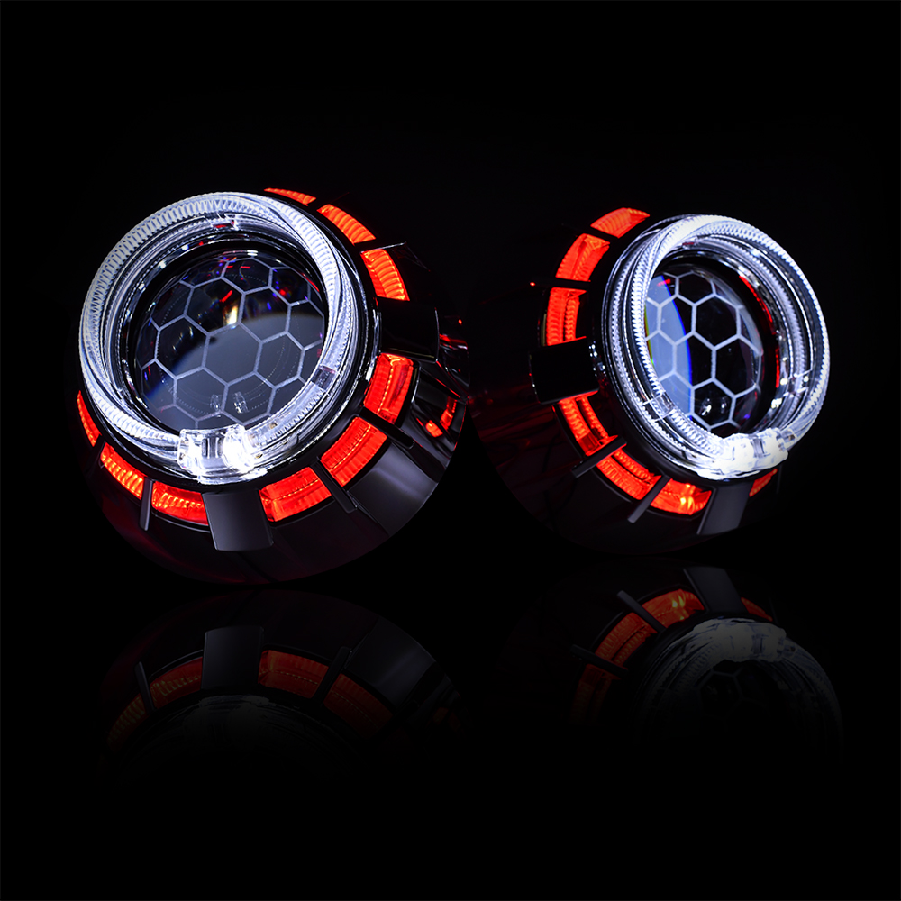 2,5 pulgadas honeycomb con revestimiento azul Bi xenon HID MINI lente del proyector H1 faro del coche H4 H7 anillo adaptador de la base de estilo de coche retrofit