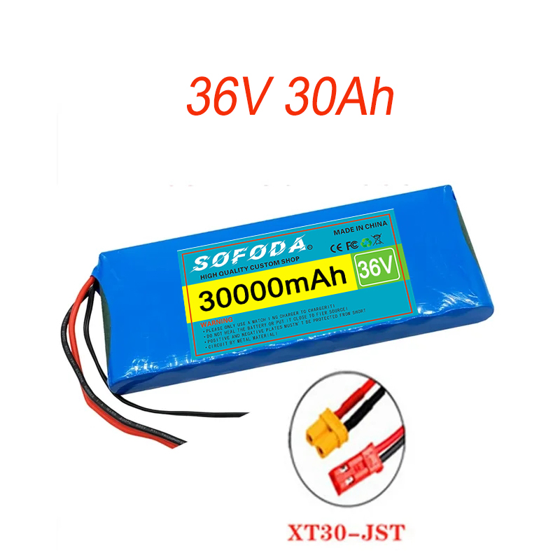 36V 10S1P 30000mAh Battery Pack 20Ah 18650 Lithium Li-ion Rechargeable Batteries 30Ah BMS 500W: Burgundy