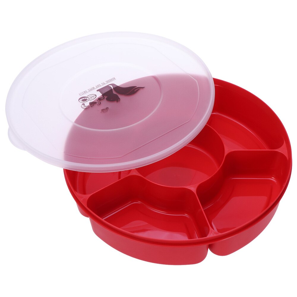 Multi Sectional Snack Serving Tray Set with Lid for Home (Red): Red