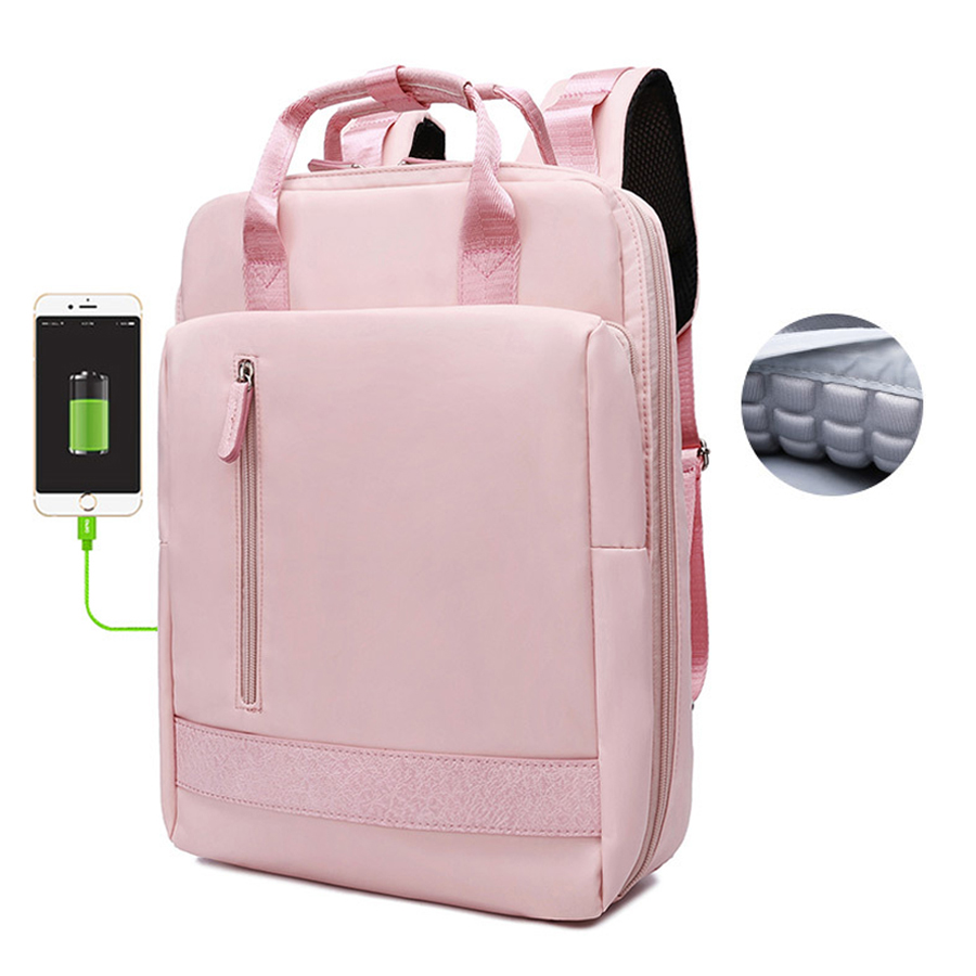 15.6 Inch Laptop Backpack For Women, USB Charging Port Business Backpack For Wrok Travel , College Bag For Men Women: Pink