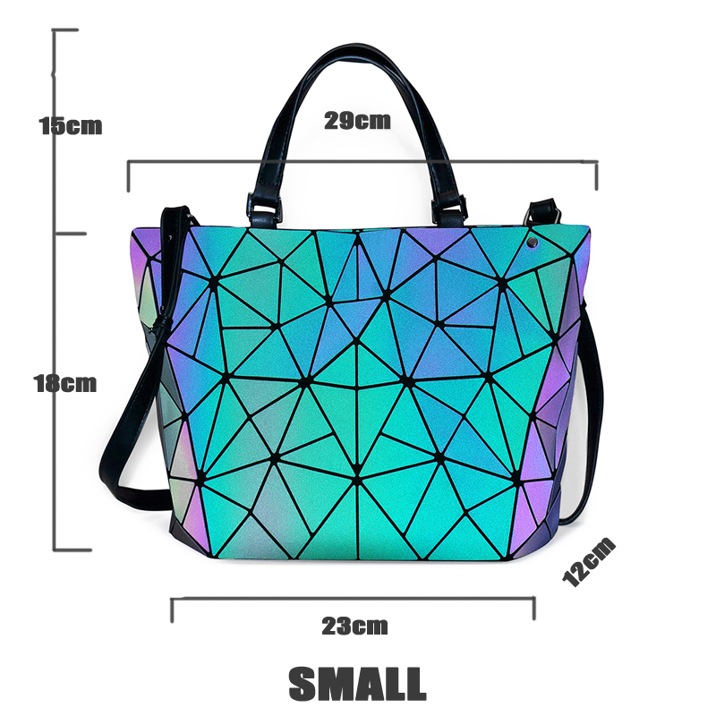 Women's Shoulder Bags Luminous Top-Handle Hologram Geometric Female Wallets and Purse luxury Sets: 23x18x12