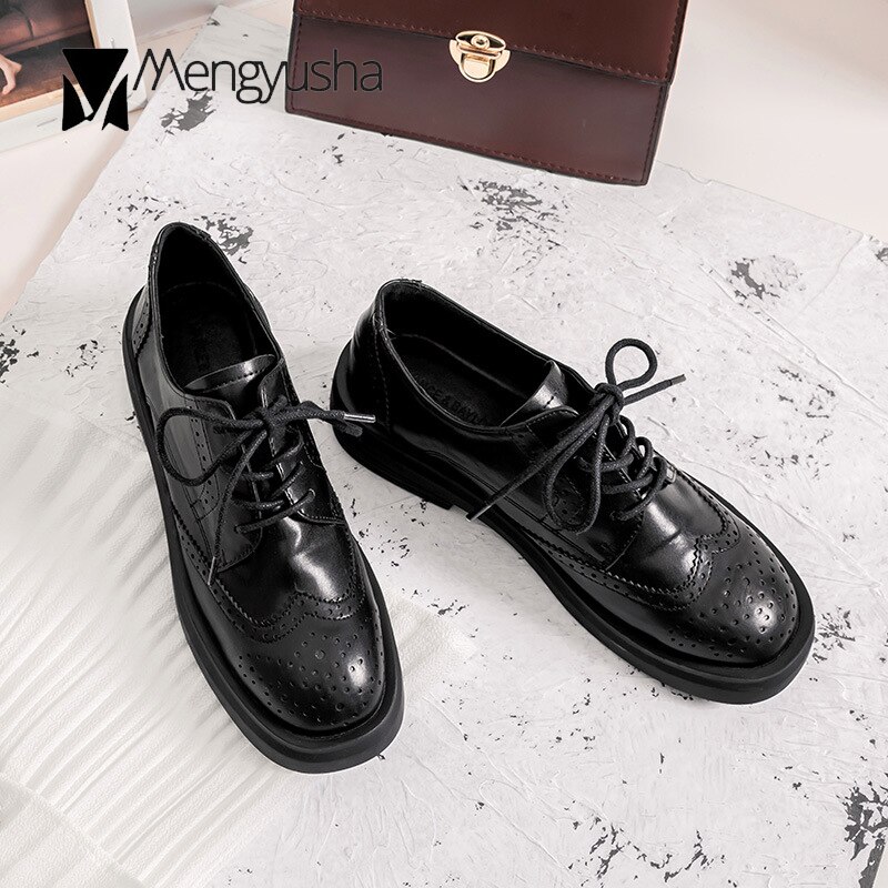 Zapatos Oxford con cordones para mujer, puntera redonda sólida, braguitas de costura, zapatos de piel sintética, zapatos planos informales de tacón grueso para mujer