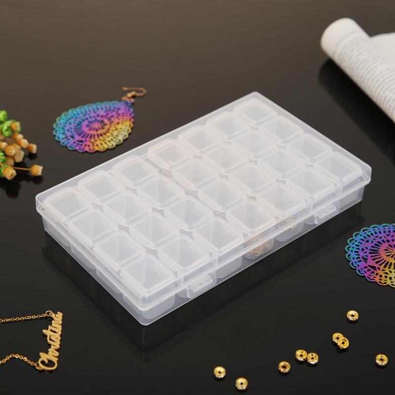 28 gitter gjennomsiktig beholder diamant maling tilbehør oppbevaringsboks plast sminke arrangør smykker perler display holder