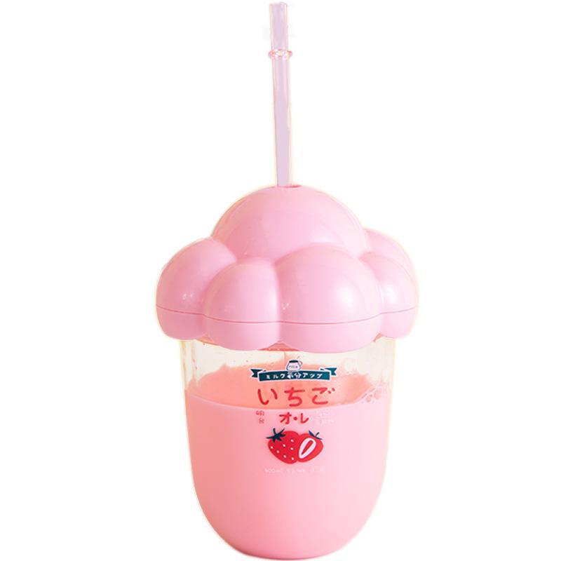 350Ml Plastic Waterfles Cartoon Fruit Snacks Patroon Strokop Draagbare Drinkfles Cloud Vorm Cup Deksel Meisje