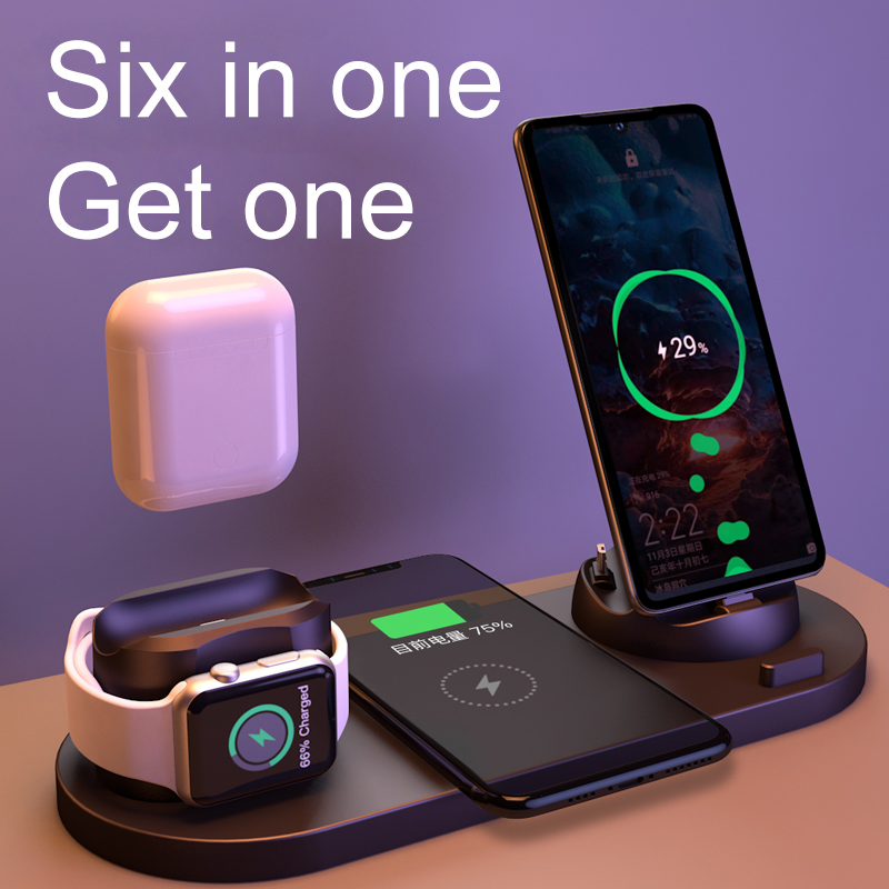 Station de charge sans fil rapide 3 en 1, pour Apple Watch 10W 6 en 1, AirPods pro iPhone 12 11, Station d&#39;accueil