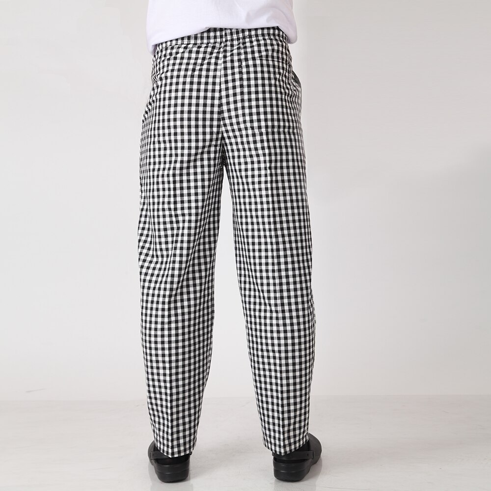 Men Plaid Elastic Waist Restaurant Catering Food Service Kitchen Work Wear Cooking Uniform Long Business Suit Pants