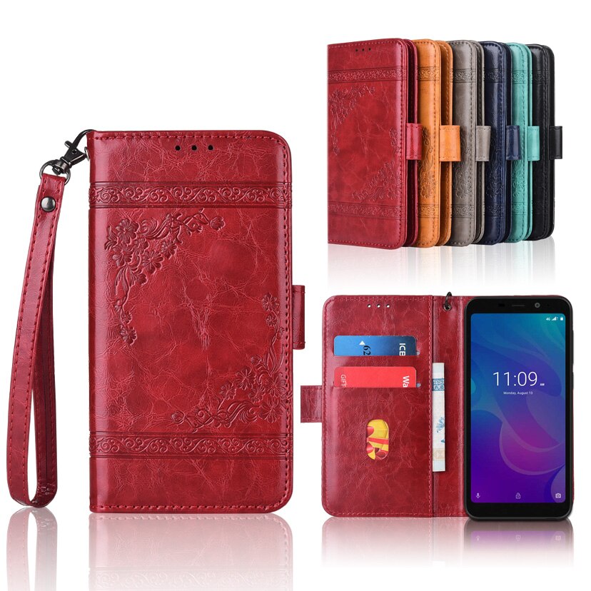 Wallet case voor Meizu C9 Flip case met Riem, 100% speciale PU leer embossing bloem book cover