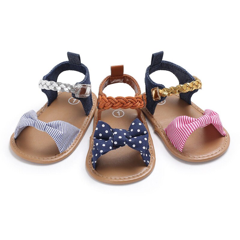 neugeboren Kind Baby Mädchen Blume Sandalen Sommer lässig Schuhe Gestreiften Bogen Flache Mit Ferse Weiche Haken Schuhe 3 Stil 0-18M