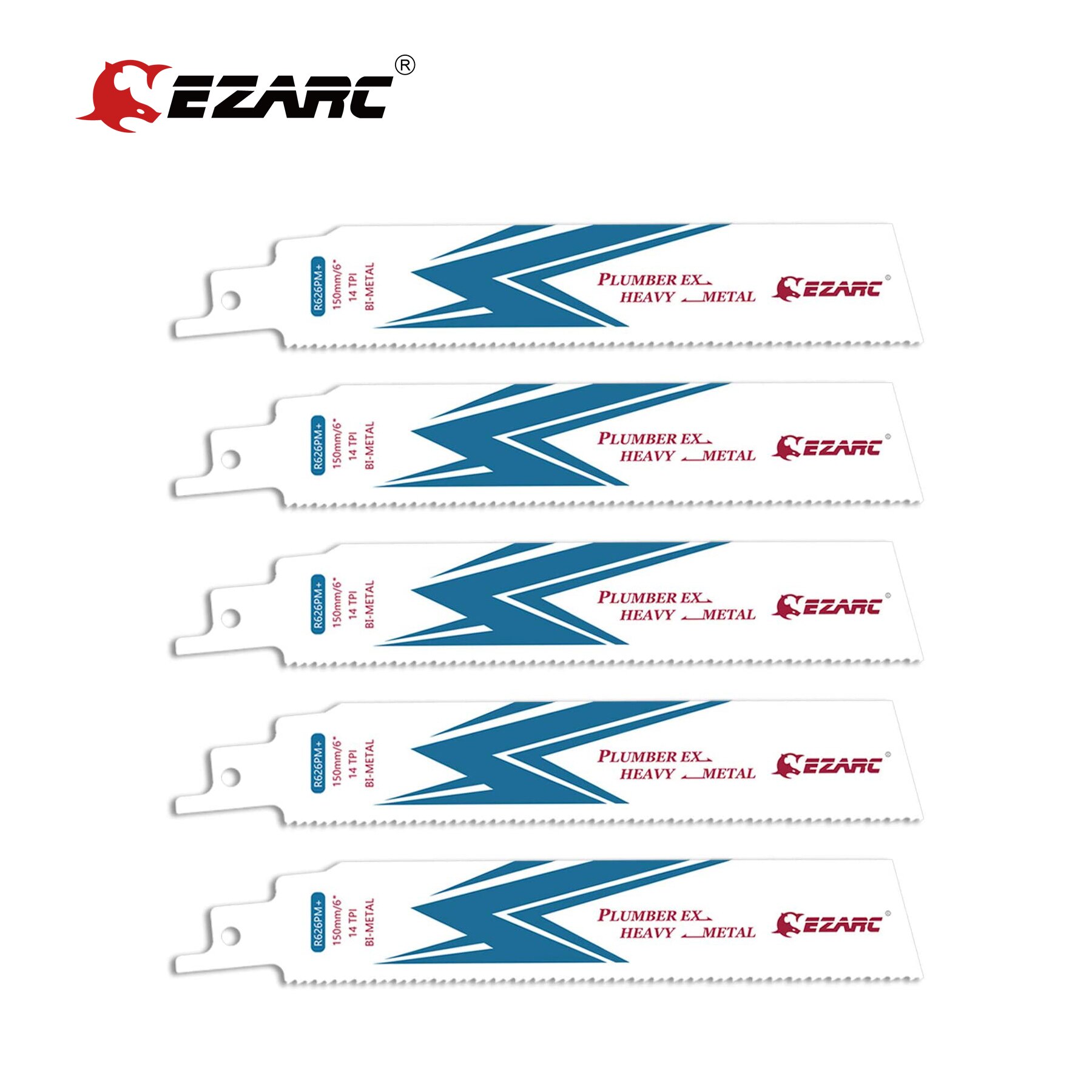 Ezarc 150Mm 5Pcs Reciprozaag Blade Bi-Metalen Kobalt Sabre Zaagbladen Voor Heavy Metal Snijden 6-Inch R626PM + 14TPI (5-Pack): Default Title