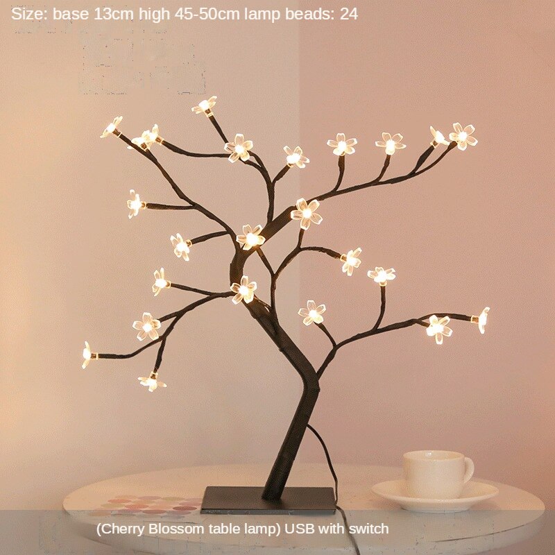 LED USB Tree Light Table Lamp Curtins Fixture Livingroom Room Decor Aesthetic Garland Home Ornaments Decorations Fairy: 24LED