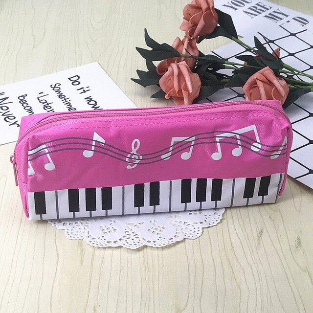Music Notes Piano Keyboard Pencil Case Large Capacity Pencil Bags Stationery Office School Students Prizes: Pink
