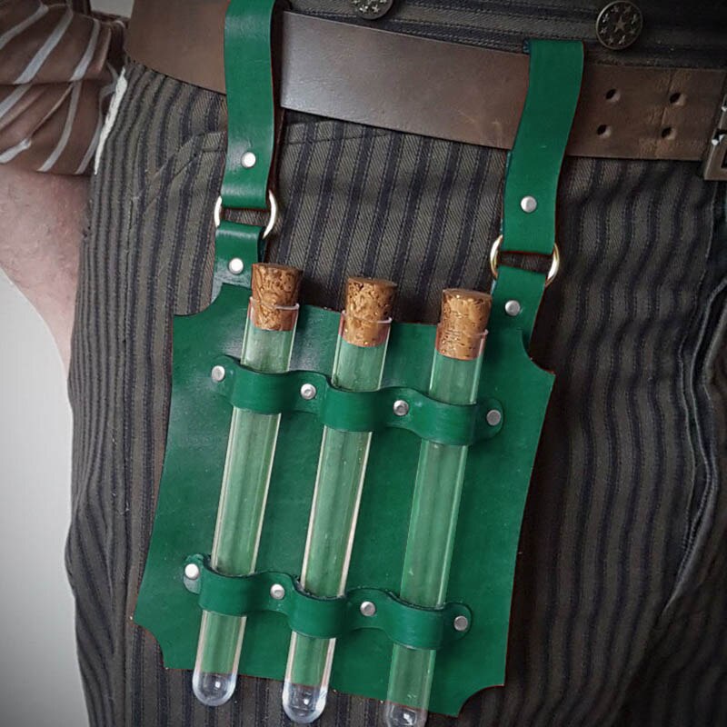 Steampunk médiéval Larp alchimiste en cuir porte-Tube à essai ceinture curseur Potion cintre pochette Kit apothicaire accessoire accessoire: Tubes Green Holder