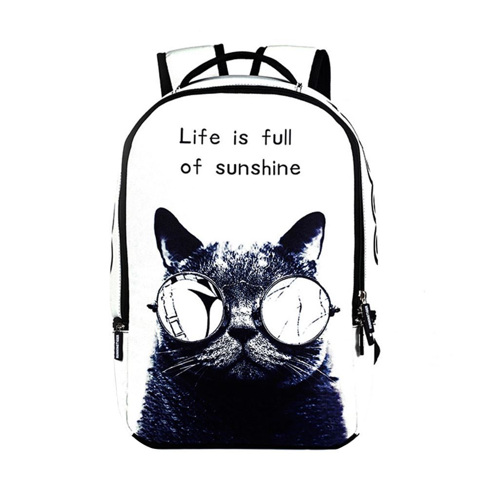 Women School Bag 3D Cartoon Cat Backpack Rucksack for Girls Travel Sport -OPK: 2