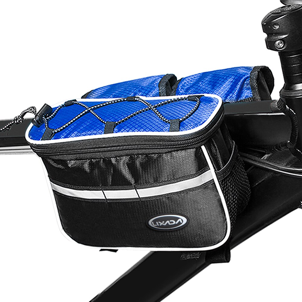 Lixada Fietsen Fiets Top Tube Bag Bike Fiets Tas Met Rain Cover Waterdicht Berg Fiets Frontframe Fietstas Pack: Blauw