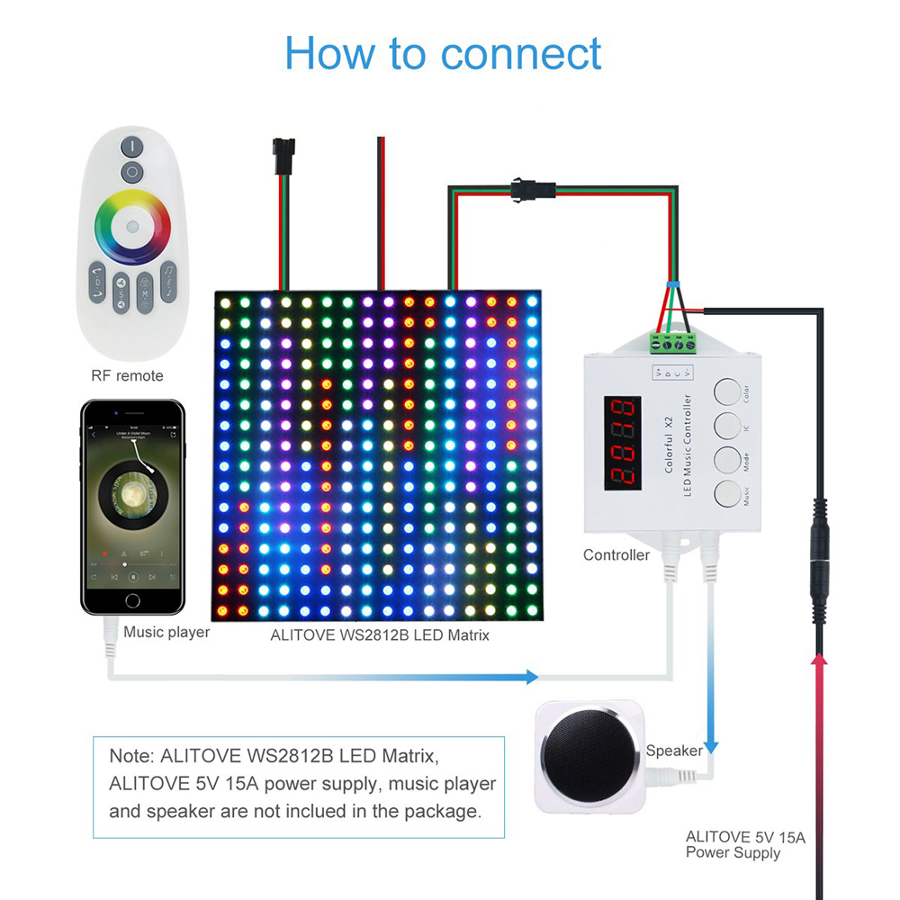 WS2812B WS2811 WS2813 6803 USC1903 IC 1000 Pixels Colorful LED Music Controller X2 Digital Addressable LED Strip RF Remote DC