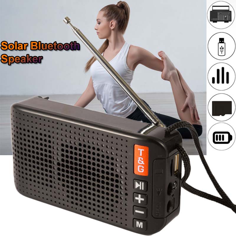 Mini Solar Fm Radio Draagbare Bluetooth 5.0 Speaker MP3 Speler Met Led Zaklamp Ondersteuning Handsfree Tf Card U Disk