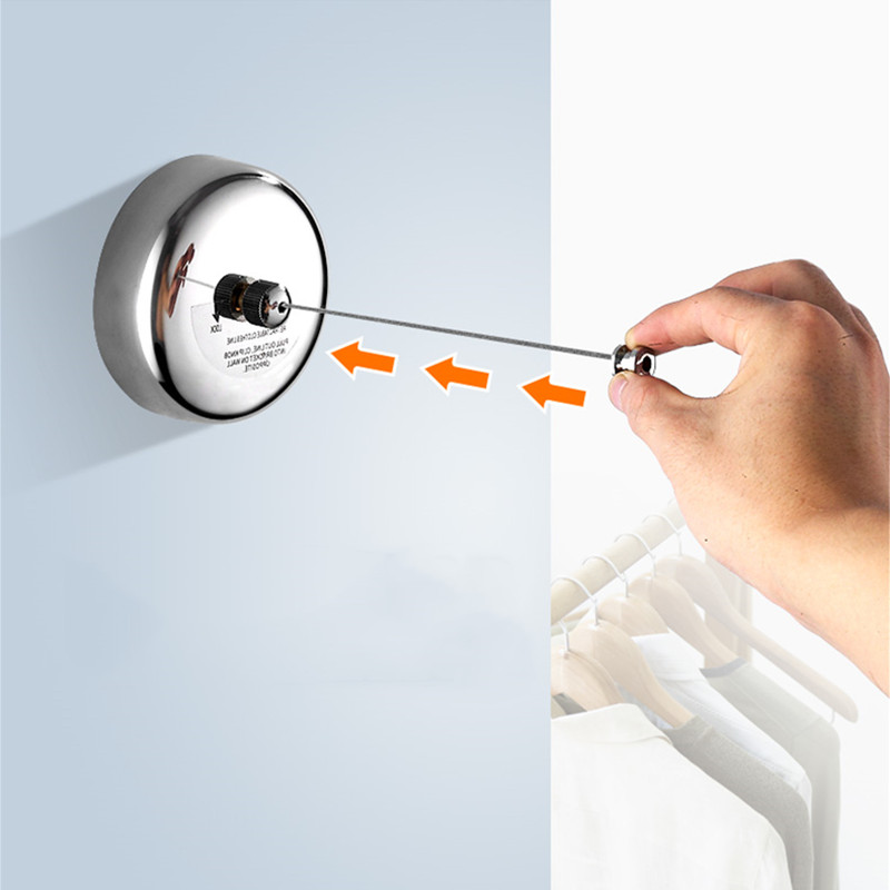 Clothesline Black Stainless Steel Retractable Clothesline Dryer Indoor Steel Wire Single Row Laundry Hanger Simple Clothes Rack