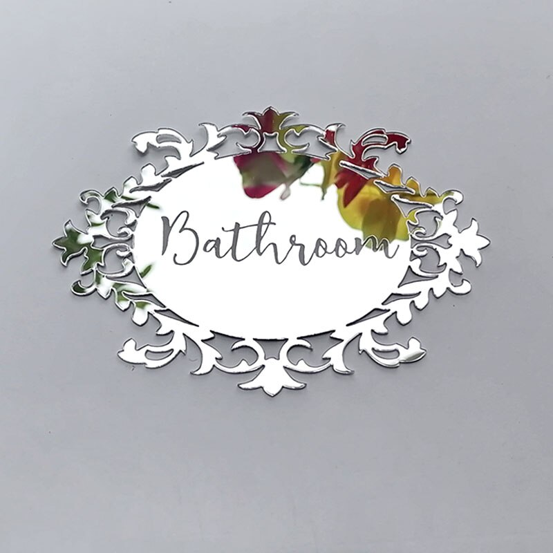 Home Family Hotel Washing Room Acrylic Mirror Door Signs Bathroom Sticker Label Party favor: silver D