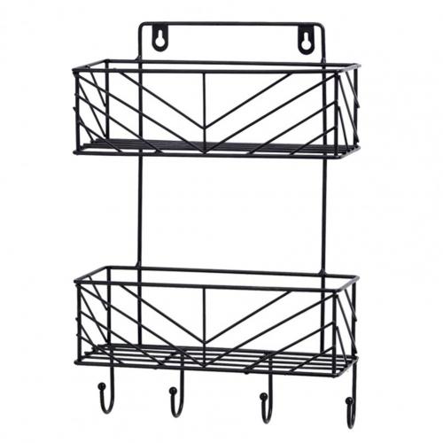 Wall-Mounted Storage Rack Double Layer Load Bearing Wall Hanging Iron Storage Rack Organizer with Hanger for Bathroom Home: Black Double Tier
