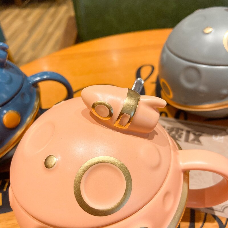 440ML Planet Cup Ceramic Mug with Lid Drinking Cup Spoon Home Coffee Cups Cute Coffee Mugs and Cups