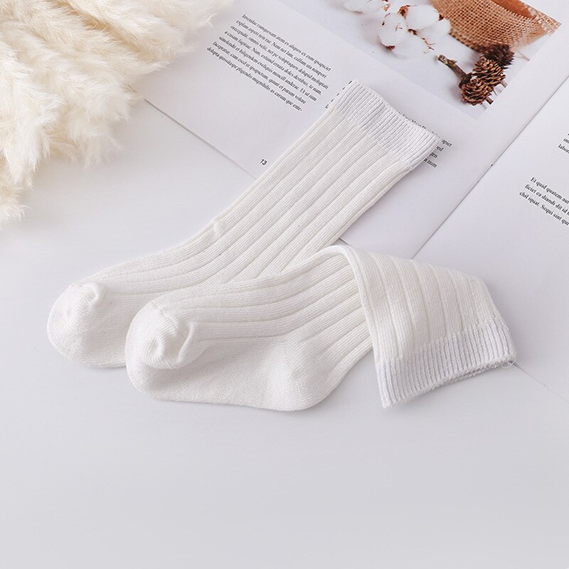 Baby Sokken Katoen Effen Kleur Baby Meisje Sokken Winter Lente Baby Peuter Knie Hoge Baby Boy Sokken Sokken Calcetines: Style 2 white