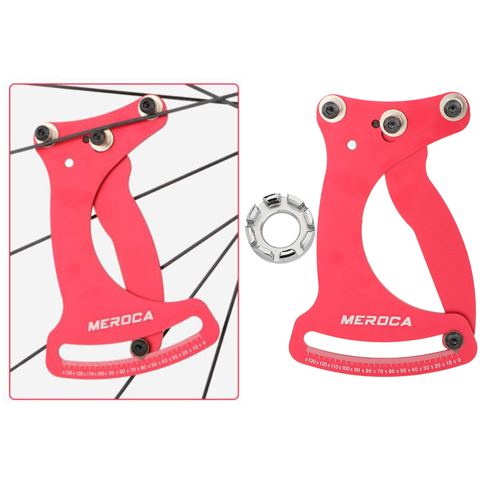 Tension Meter Tool Accessory Aluminum Alloy Metal Wheel Repair Bicycle Spoke Tension Meter for Calibration Cycling: Red with wrench