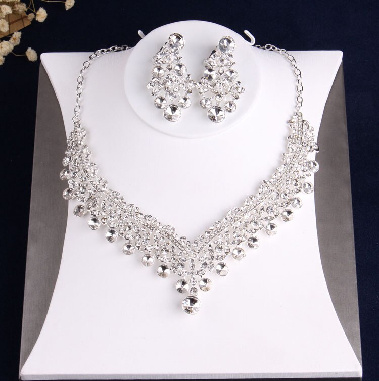 Ensemble de bijoux de luxe Baroque en cristal scintillant, collier, boucles d&#39;oreilles, diadème, couronne, pour mariage, dubaï