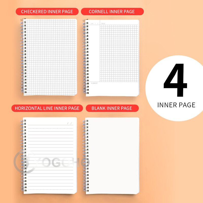 M&amp;G A4/A5/B5/A6 PP Double Spiral Notebook Checkered/Cornell/Horizontal Line/Blank Notepad Pocketbook Journal Diary Drawing